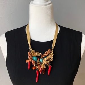 Lilia Lopez Genuine Turquoise & Coral Tie Necklace
